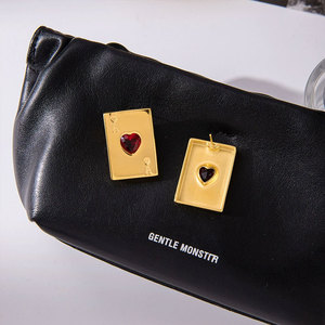 Custom Gold Color Lady Earring 14k 18k PVD Gold Plated Fashion 316L Stainless Steel Red Zircon <b>Playing</b> <b>Card</b> Earrings For Women - Product Image 4