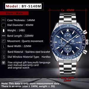 BENYAR, reloj de cuarzo de lujo para hombre de marca superior, relojes deportivos impermeables informales de negocios de acero inoxidable, reloj para hombre - Product Image 6