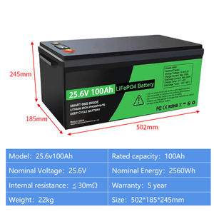 充電式Lifepo4バッテリーパック25.6V/24V 100Ahリチウム鉄リン酸太陽エネルギー貯蔵さまざまな容量100ah 150ah - Product Image 3