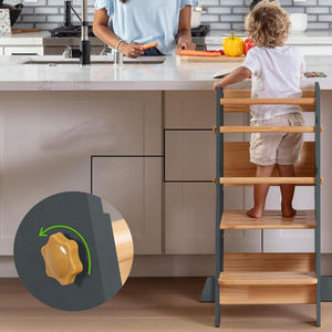 Ahşap mutfak yardımcısı adım dışkı öğrenme kulesi yazı tahtası ile ayarlanabilir yükseklik katlanabilir Montessori öğrenme kulesi - Product Image 3
