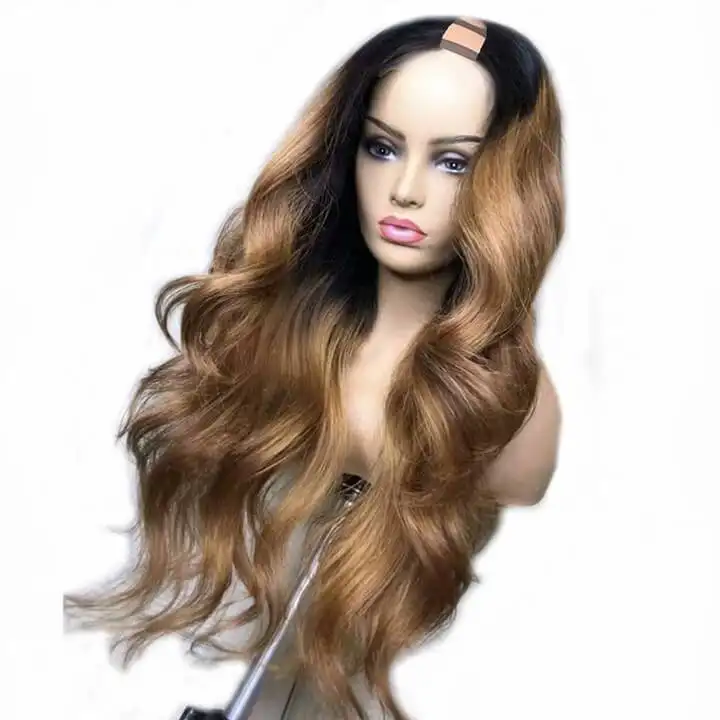 U Part Wig Curly Body Wave 180% Density Glueless Human Hair Brazilian Hair For black Women P4/27# Colored customized u part wigs