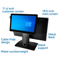 Terminal de caisse tactile capacitif à double écran de 18,5 pouces pour restaurant, système POS Windows 10 Linux pour supermarché