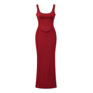 Anjie OEM ODM Abito Lungo Corsetto Rosso da Donna Senza Maniche Bodycon con Etichetta Privata, Bustier con Stecche, Abito da Sera, Vendita all'Ingrosso - Product Image 1