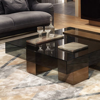 Table basse moderne de luxe au design italien, table basse carrée minimaliste en verre trempé pour salon