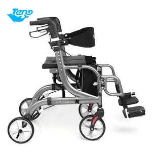 Y tế phục hồi chức năng thiết bị 3 in1 gấp nhôm rollator Walker với chỗ ngồi/rollator Walker xe lăn