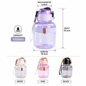 Botella de agua Big Belly de 1000ml con pajita, botella deportiva de plástico portátil de gran capacidad, sin BPA, para niños, escuela, gimnasio - Product Image 6