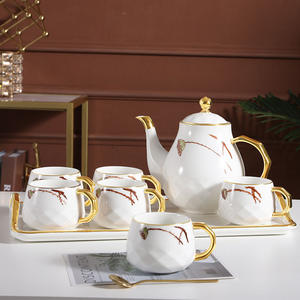 Zogifts nuovo arrivo cerchio oro bianco 8 pz <span class=keywords><strong>sei</strong></span> tazze e vassoio set da tè in ceramica con teiera per regalo servizio da tè elettrico con bollitore - Product Image 3