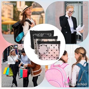 3Pcs <b>Mini</b> Cosmetic Bags Heart Print Mesh Zipper Bags <b>Lipstick</b> Accessories Organizer Makeup Bag for Women - Product Image 3