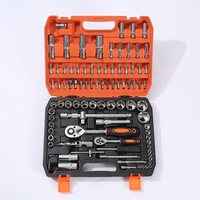 Jeu de douilles de 94 pièces avec poignée à cliquet, boîte en plastique portable, 1/4\", 1/2\", CRV, jeu d'outils de mécanique de 94 pièces