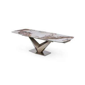 Tavolo da Pranzo di Manifattura dal Design Moderno, Mobile di Lusso per Sala da Pranzo in Acciaio Inox e Marmo, Personalizzato, Lungo 260CM, Estensibile e Fatto a Mano - Product Image 3