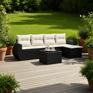 Conjunto de Sofás de Jardín en Negro y Crema, Muebles de Ratán para Exteriores con Cojines de Espuma de Alta Densidad, Diseño Contemporáneo Impermeable - Product Image 2