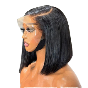 Short <b>Bob</b> <b>Wig</b> Straight Remy Hair Brazilian 13x4 for <b>Wig</b> 180% Density 4x4 Lace Closure Natural Black <b>Wig</b> - Product Image 1