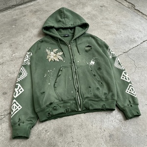Nouveau Hoodie Zippé Homme Coupe Boxy 2026 Personnalisé, Oversize, Effet Délavé au Soleil, Délavé à l'Acide, Broderie et Imprimé, Ourlet Brut, Tendance - Product Image 1
