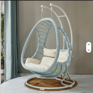 Fauteuil suspendu en forme d'œuf avec support en acier - Construction résistante aux intempéries - Balançoire en rotin tressé - Hamac au design de grand panier - Product Image 4
