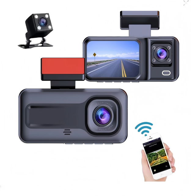 Dash Cam 3 Cameras 1080p HD Front/Rear/Inner IPS Screen 1 Year Warranty Car Video Recorder DVR Black Box Driving Record
