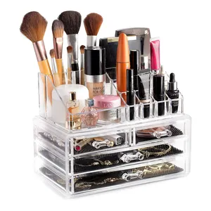 Acrylic Large Capacity Desk Case with Drawers for Cosmetics Lipsticks Jewelry Makeup Brush Storage Clear Makeup Organizer