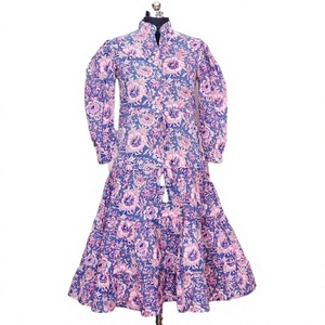Robe d'été en coton à imprimé bloc, froncée à la taille naturelle, magnifique, prix de gros, idéale pour la plage, la natation et Noël - Product Image 1