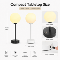 Lampe de table globe moderne sans fil rechargeable LED à intensité variable double température pour chambre à coucher, bureau, décoration Art Déco, chevet, en métal