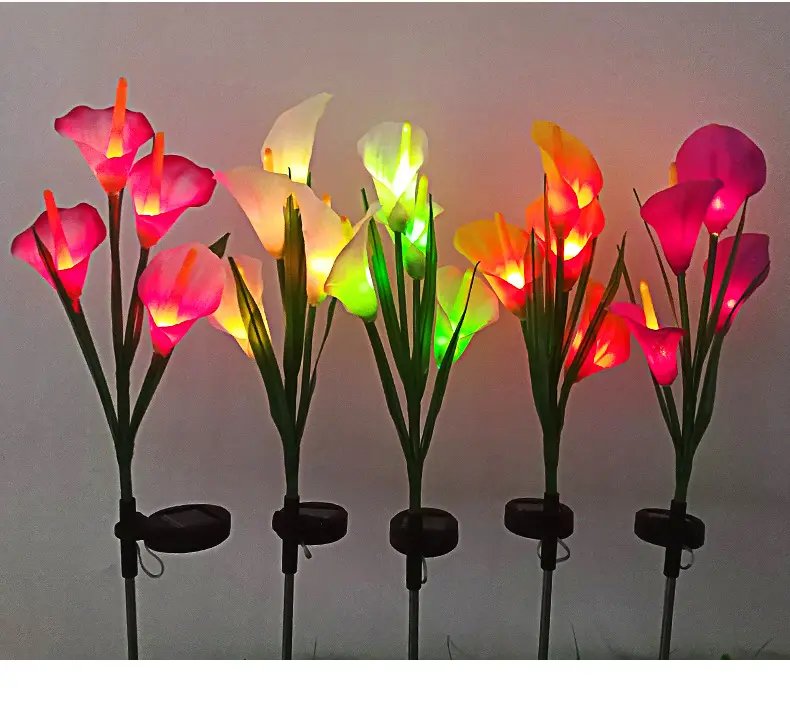 Outdoor Solar Garden Stake Lights 3led 5led Calla Lily Rose Flower Multi-Color Changing Landscape LED Solar Flower Light