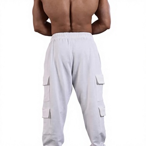Pantalon de jogging cargo blanc pour homme, taille élastique, plusieurs poches, décontracté, respirant, en coton tricoté, idéal pour le printemps - Product Image 2