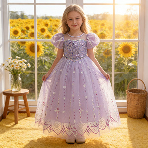 Vestido de Princesa para Niñas, Vestido de Lujo con Cuello Redondo para el Verano, Halloween, Elsa, Frozen - Product Image 1