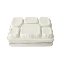 Vaisselle jetable biodégradable en amidon de maïs, conteneur alimentaire à 6 compartiments, plateau alimentaire jetable, plateau à sushi en amidon de maïs
