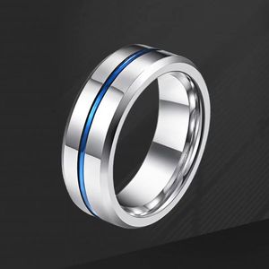 하이 퀄리티 블루 스트립 스타일 스테인레스 스틸 퇴색하지 여성 남성 반지 - Product Image 3