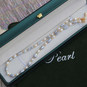 Collar barroco francés vintage con perlas de agua dulce de doble tono gris chapado en oro minimalista Royalcore joyería elegante real - Product Image 5