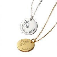 Collier personnalisable transfrontalier en acier inoxydable gravé avec pendentif fleur, chaîne en bambou, pendentif disque DIY, bijoux, cadeau pour couples