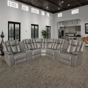 Sofá Seccional Reclinable Eléctrico de Piel para Sala de Cine en Casa con Puerto USB, Luz LED y Portavasos Refrigerante - Product Image 4