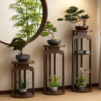Support à fleurs en bambou de style chinois et vitrine antique – Support de plantes rond sur pied pour salon, balcon, salle à manger