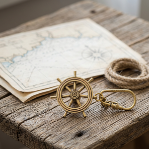 Brass Ship Wheel Carabiner Keychain Vintage Round Metal <b>Key</b> <b>Chain</b> - Product Image 1