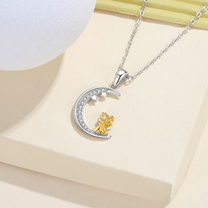 DY780 Angel Girl 925 <span class=keywords><strong>in</strong></span> <span class=keywords><strong>argento</strong></span> Sterling zircone cubico due toni stella e luna collana ciondolo cuore a forma di lettera per matrimoni - Product Image 3