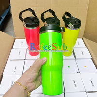 Gobelet à sublimation en acier inoxydable de 30 oz 30 oz couleur néon rose vert jaune orange avec poignée supérieure et couvercle à paille rabattable