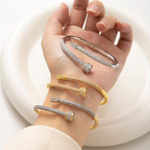 Spring Nail <b>Bracelet</b> Gold And Silver Two Tone Micro Insert <b>Copper</b> Alloy Women's Jewelry - Product Image 1