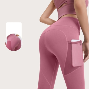 <span class=keywords><strong>Leggings</strong></span> da Yoga a Vita Alta <span class=keywords><strong>con</strong></span> Logo Personalizzato, Effetto Push-Up, <span class=keywords><strong>Tasche</strong></span> in Rete, Senza Cuciture, Asciugatura Rapida per Donne - Product Image 1