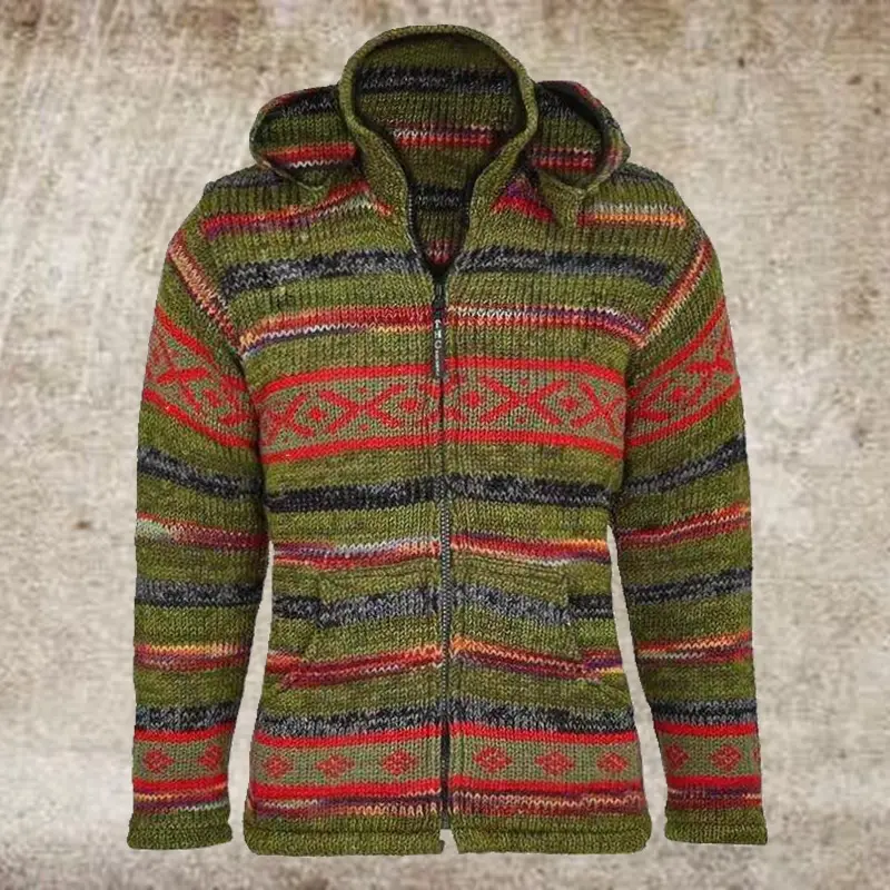 Herbst Wintermantel V-Ausschnitt lange Ärmel südwestlich Vintage aztekischer Stil Polyester Baumwolle Strickjoch Kardigan Herren Pullover