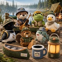 Ensemble de pêche et de camping OEM avec poupées en peluche, animaux en peluche sur le thème du pêcheur (ouette, grenouille, canard)