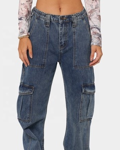 Pantalon décontracté à poches classiques et à taille haute Pantalon en denim à jambes larges Jeans baggy <span class=keywords><strong>Boyfriend</strong></span> Jeans noirs Pantalon cargo Jeans pour femmes - Product Image 2