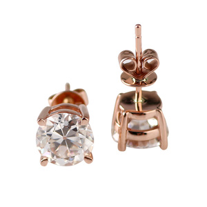 Orecchini con Diamanti Taglio OEC, Moissanite Sintetica Rotonda Stile Antico Europeo 7mm, Orecchini a Perno in Oro Rosa 10k - Product Image 4