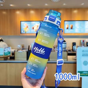 1000ml High Appearance Gradient Color Straw Cup Plastic Portable Shoulder Strap Water Bottle <strong>Large</strong> Capacity <strong>Kettle</strong> - Product Image 5