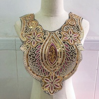 Applique de Dentelle Ethnique Style Africain à Paillettes avec Broderie Or pour Encolure LT2457A
