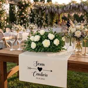 Chemin de table de mariage et bannière murale rayée faite à la main en coton et lin, durable, pour décoration de réception, avec nom personnalisé, pour la décoration de table de fête - Product Image 2