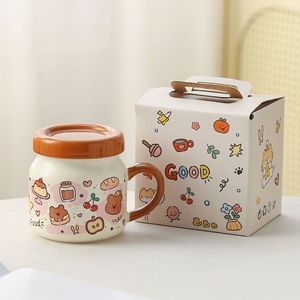 Cartoon Style <b>Ceramic</b> Breakfast and Birthday Gift Couple's <b>Mugs</b> Stylish Animal Themed Coffee <b>Mugs</b> with Lids - Product Image 6