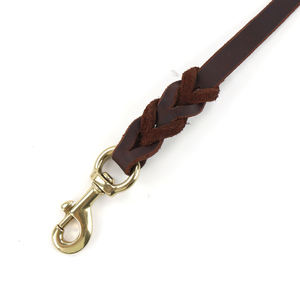 Correa de cuero de vaca trenzada duradera de lujo para entrenamiento de mascotas, correa de cuero para perros con gancho de presión de latón - Product Image 4