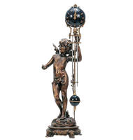 Statue antique mystérieuse en bronze de la déesse Gloria, boule de cobalt de 4 pouces, bras oscillant en laiton, horloge mécanique de table/horaire