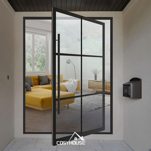 Porte d'entrée moderne surdimensionnée en acier et en verre Design pivotant Porte extérieure à cadre en métal noir pour villa et maison de luxe - Product Image 6