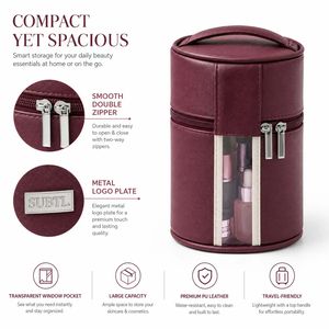 Factory Custom PU Leather Cylinder Cosmetic Bag Portable Travel Beauty Organizer Makeup <b>Storage</b> Case - Product Image 3