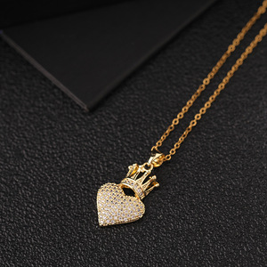 Banhado a ouro coração rainha coroa zircão pingente colar link cadeia camisola clavícula acessório feminino para festa feita de latão - Product Image 6
