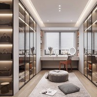 Armoire de chambre à coucher en bambou de luxe léger de Shenzhen avec porte vitrée et éclairage LED, armoire de dressing personnalisée, combinaison tatami et armoire intégrée